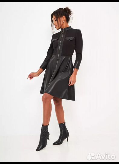 Нарядное платье с кожаной юбкой 42-44