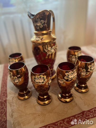 Графин со стаканами богемия