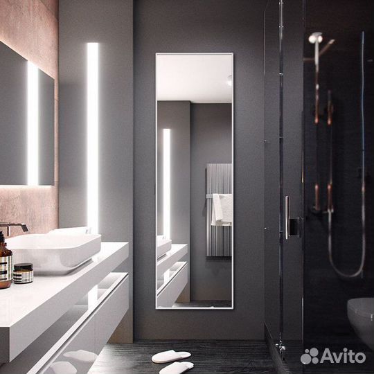 Зеркало для ванной в серебряной раме 40*140см