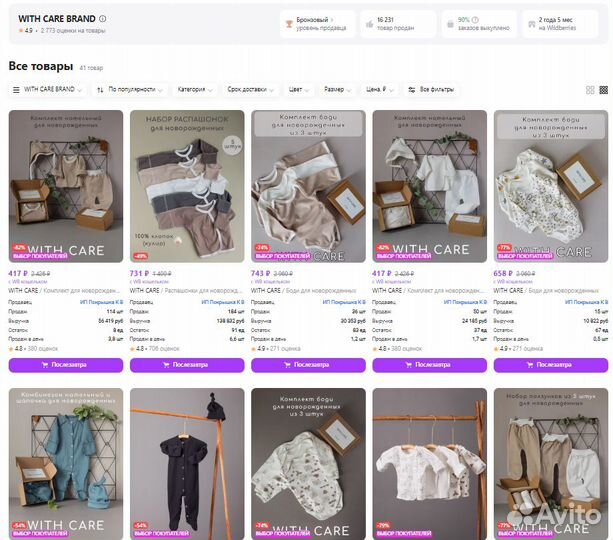 Выход на мп с одеждой для новорожденных под ключ