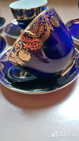 Фарфоровые чашки, кобальт с позолотой, лфз