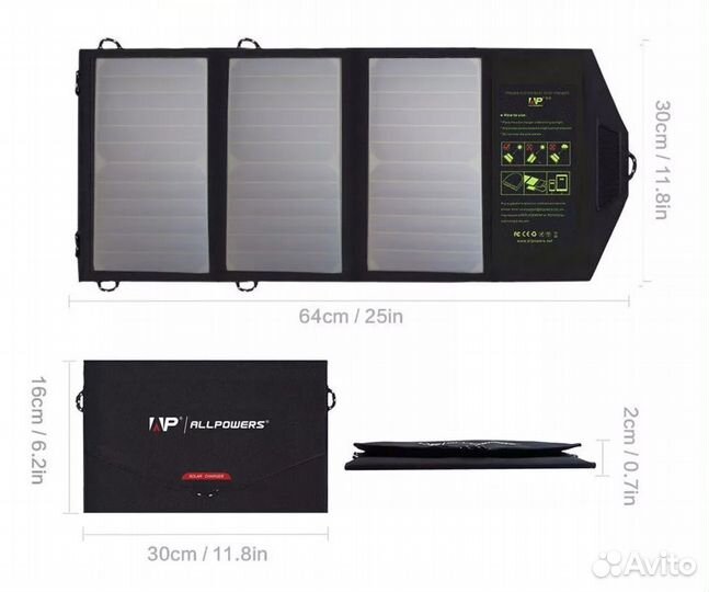 Портативная солнечная панель Allpowers 5V 21W