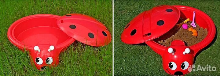 Песочница-бассейн с крышкой Божья коровка новая