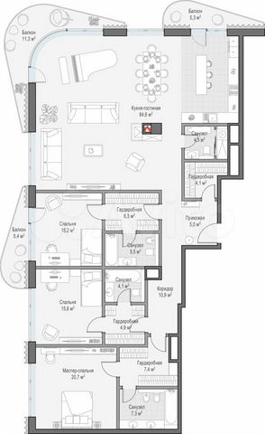 3-к. квартира, 216,7 м², 12/14 эт.