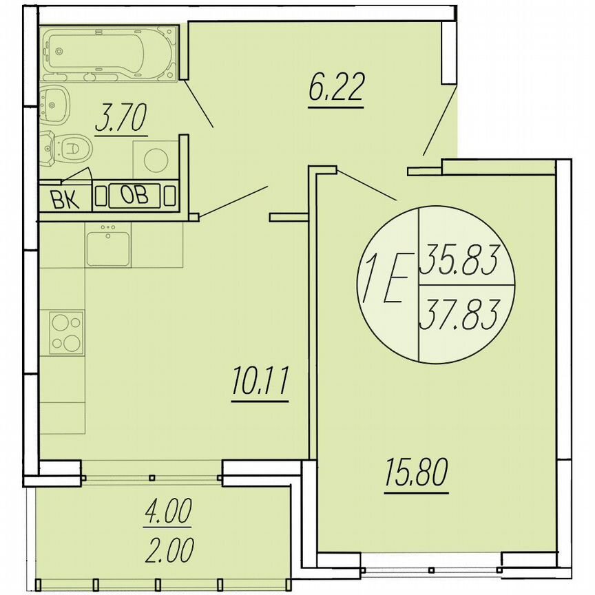 1-к. квартира, 37,8 м², 3/4 эт.