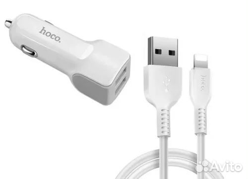 Азу hoco Z23 2.4A/2USB + кабель Lighting белый