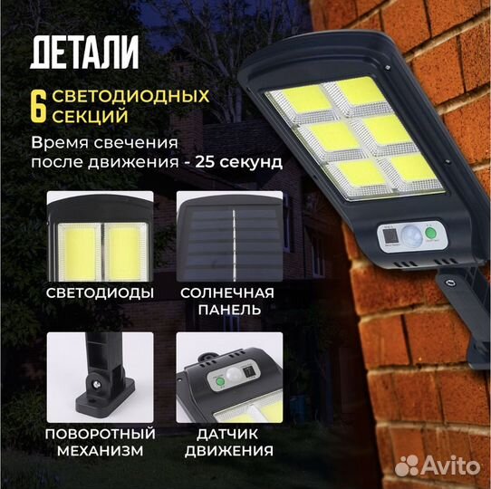 Уличный светильник с солнечной батареей, прожектор