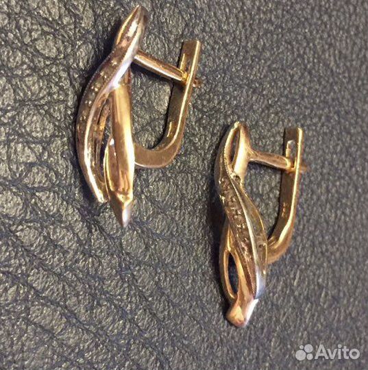 Золотые серьги с бриллиантами. Винтаж