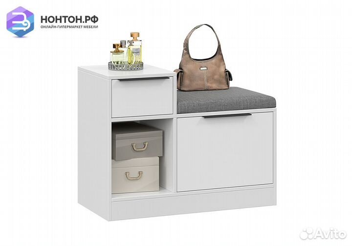 Тумба для обуви комбинированная Агата белая