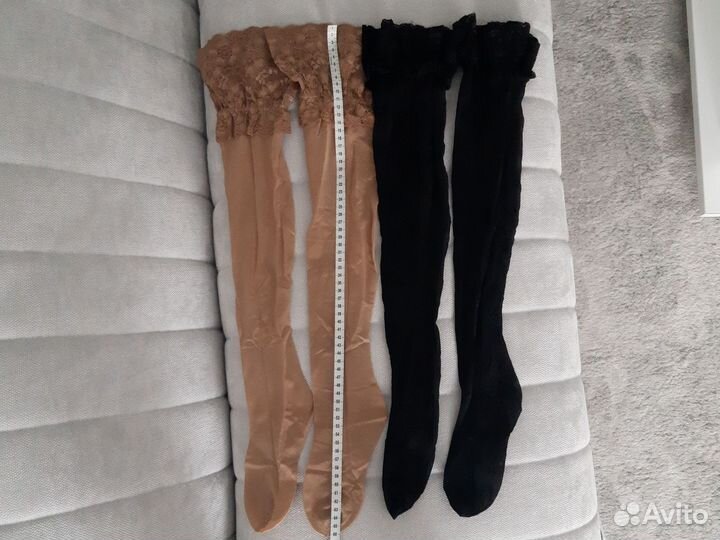 Чулки ажурной силиконовой резинкой две пары Новые