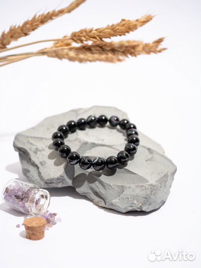 Браслет из натуральных камней. Черный агат