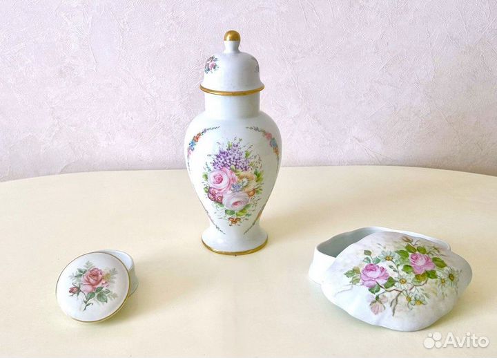 Фарфоровые шкатулки ваза с крышкой Лимож винтаж