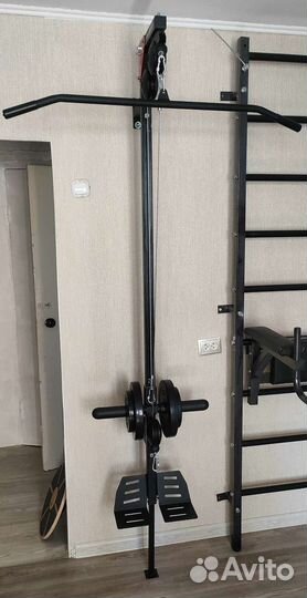 Тяга тренажёр, аналог тяги блока, штанга,диски