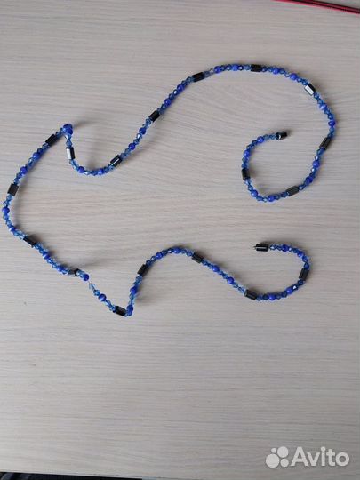 Набор бусы и ожерелье синее с гематитом