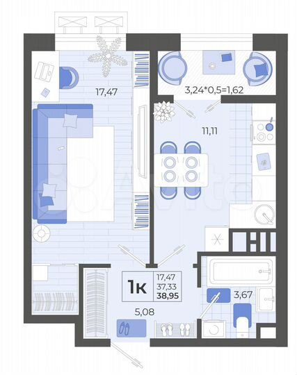 1-к. квартира, 39 м², 10/14 эт.