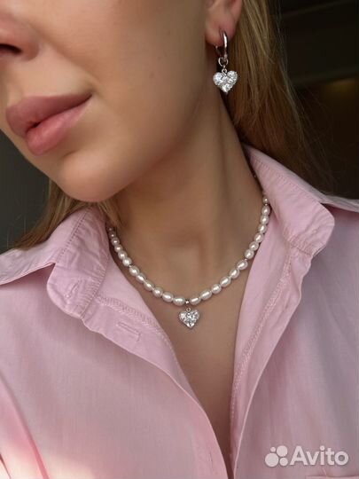 Жемчужное ожерелье + серьги