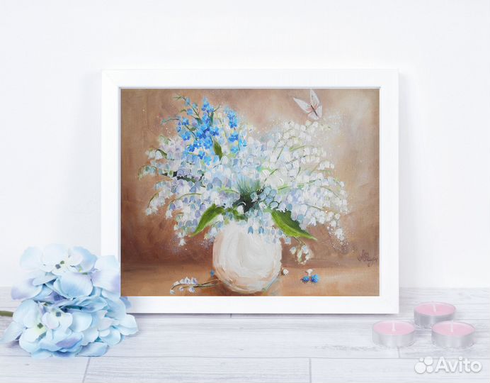 Картина маслом на холсте цветы ландыши