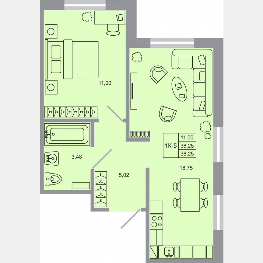 1-к. квартира, 38,3 м², 2/17 эт.