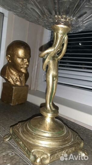 Фруктовница позднего ссср, латунь, хрусталь