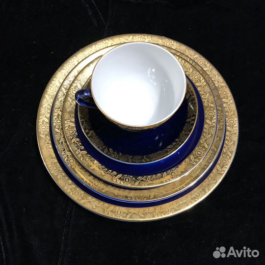 Чайная пара с тарелками кобальт лфз