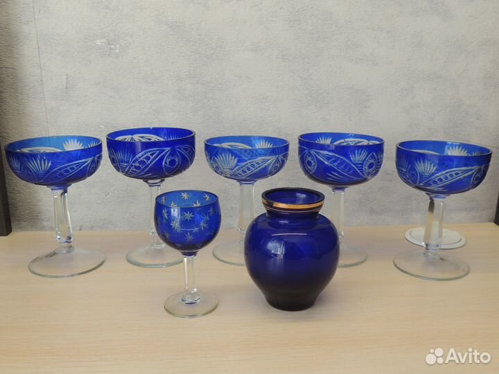 Креманка хрусталь кобальт времен СССР