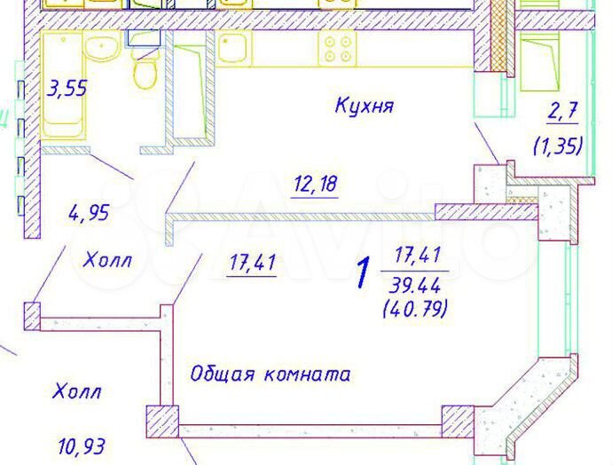 1-к. квартира, 41 м², 5/17 эт.