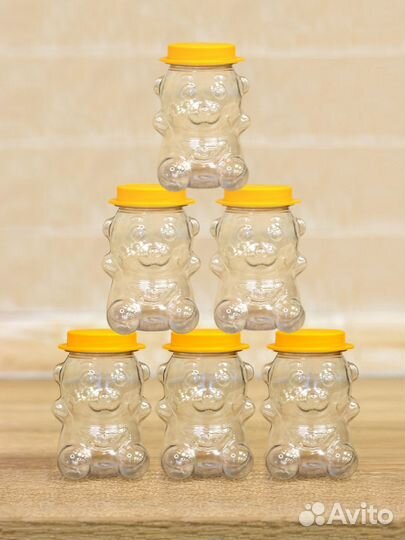 Пластиковые банки для мёда Мишки
