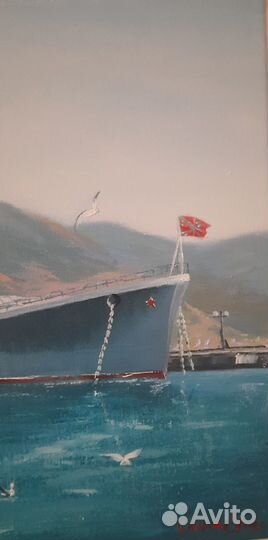 Картина масло подрамник крейсер море ручная работа