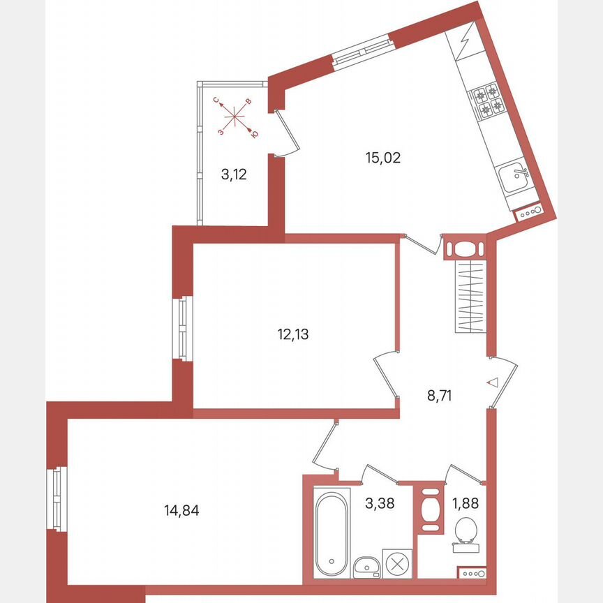 2-к. квартира, 57,5 м², 5/12 эт.