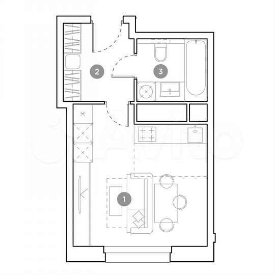 Квартира-студия, 26,3 м², 21/25 эт.