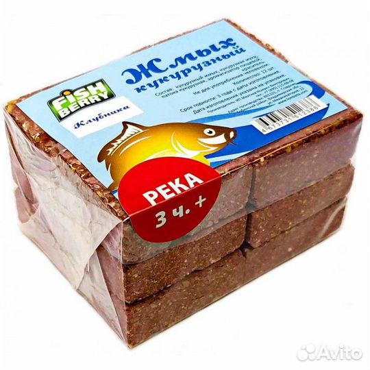 Жмых кукурузный Макуха fishberry Клубника 12шт Рек