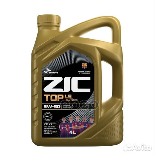 Масло моторное 5W30 ZIC TOP LS 4л синтетика API SN