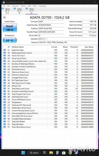 Внешний ssd 1тб (adata sd700)