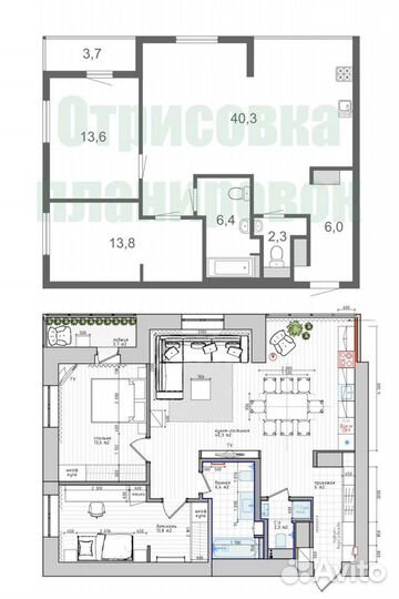 Отрисовка планов, планировок, помещений со скана/ф