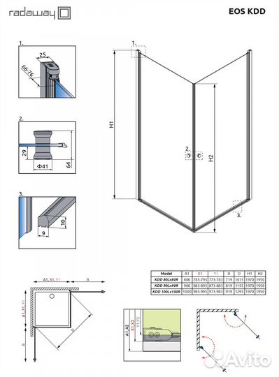 Душевое ограждение Radaway EOS KDD 90 900*900*1970 37203-01-01N