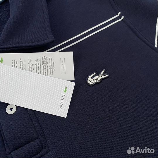 Свитшот lacoste на пуговицах синий (флис)