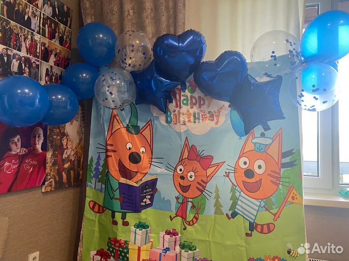 Банер на день рождения фотозона три кота