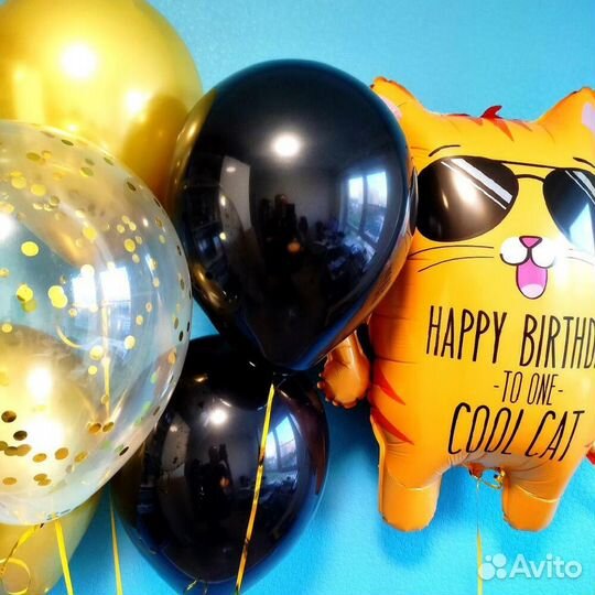 Воздушные шары Крутой кот с Днём Рождения