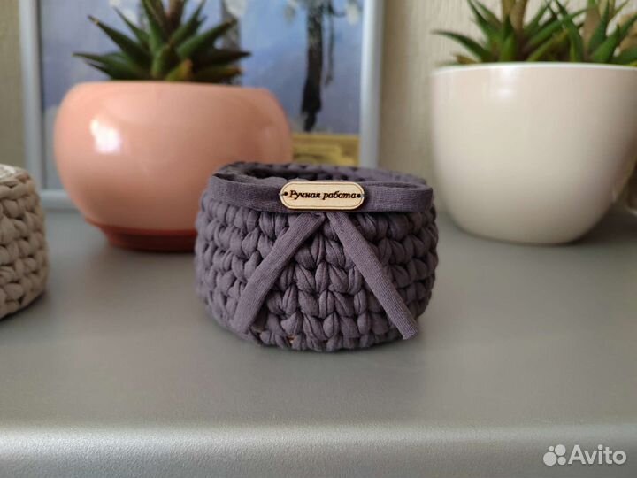 Корзинки из трикотажной пряжи, ручная работа