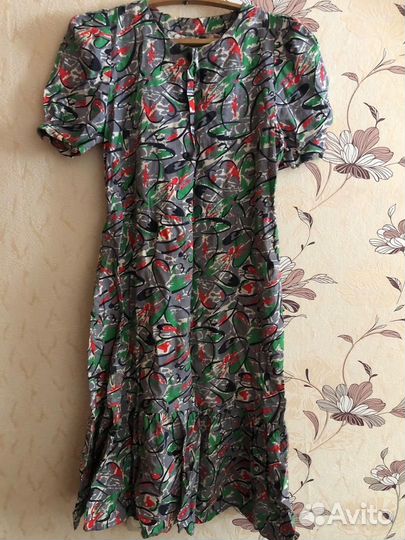 Платье хлопковое СССР, р 44, длина миди