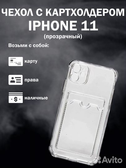 Чехлы iPhone 11 прозрачные с картхолдером опт