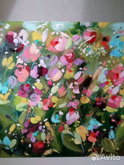 Картина маслом. Луговые цветы
