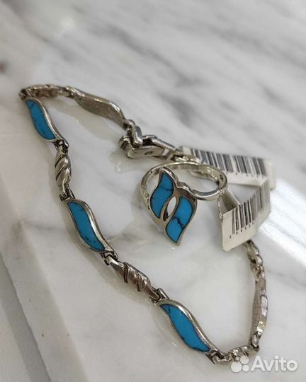 Браслет+кольцо бирюза эмаль новый
