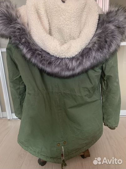 Парка женская зеленая, хаки с мехом. Очень теплая