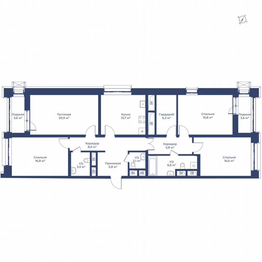 4-к. квартира, 125,8 м², 21/24 эт.