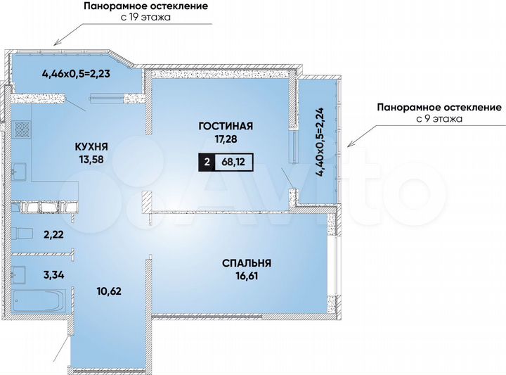 2-к. квартира, 68,1 м², 16/24 эт.