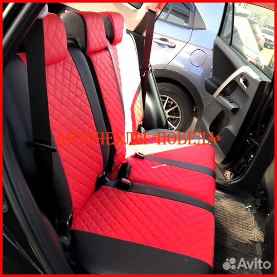 Чехлы Toyota Rav4 4 из экокожи чёрно-красные Ромб