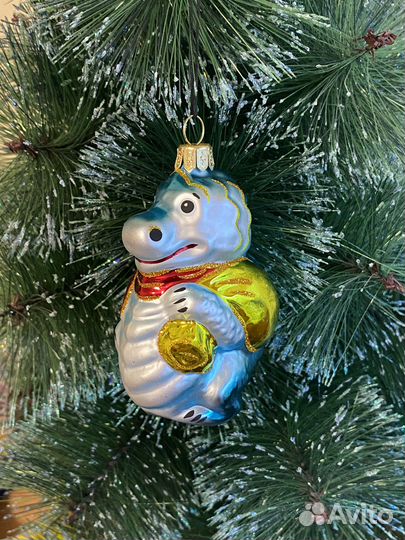 Ёлочная игрушка в виде дракона стеклянная