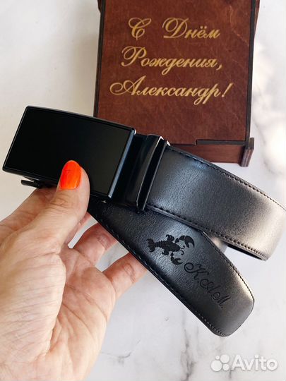 Ремень мужской с гравировкой рак, пряжка-автомат