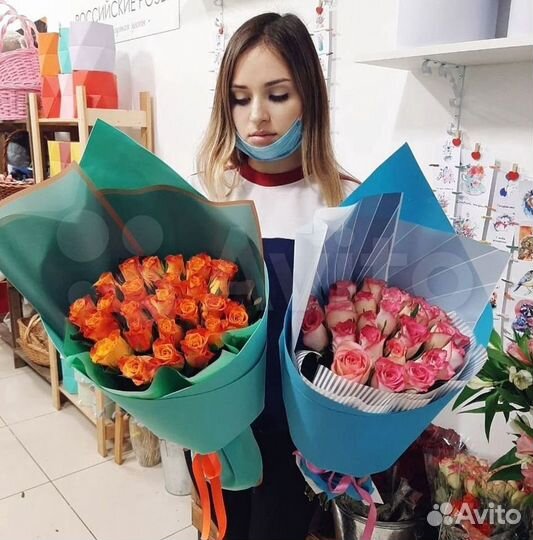 Розы 51,35, букет роз, доставка Новотитаровская